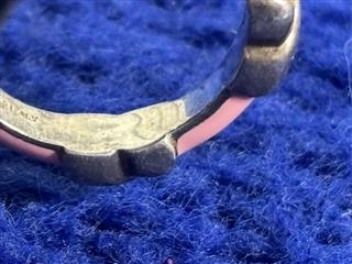 Tiffany & Co Pink Enamel X Signature Stack Ring Sterling Silver Size 6